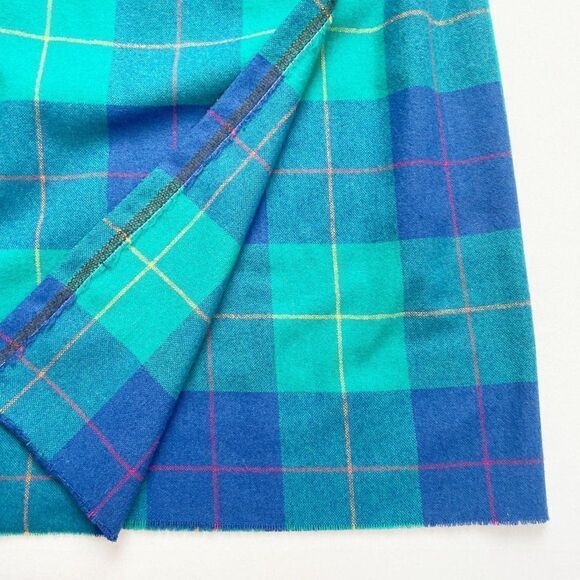 Vintage Plaid A-line Wrap Skirt Size XS Blue Green Wool Plaid Mid Century Modern - Picture 4 of 8